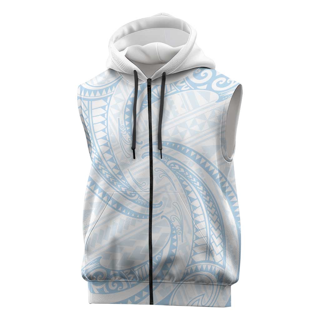 White Sunday Lotu Tamaiti Sleeveless Zip Hoodie Polynesian Wave Pastel Sky Blue LT9 Blue - Polynesian Pride