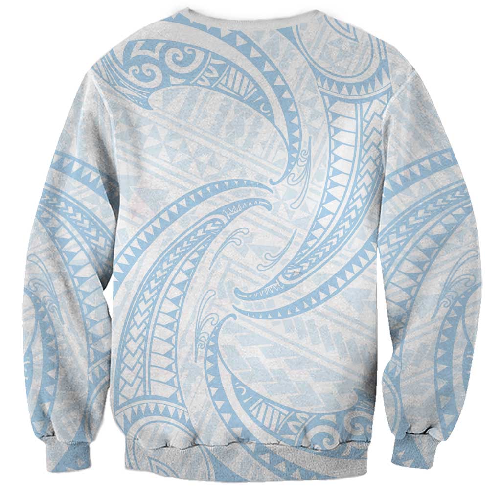 White Sunday Lotu Tamaiti Sweatshirt Polynesian Wave Pastel Sky Blue - Polynesian Pride