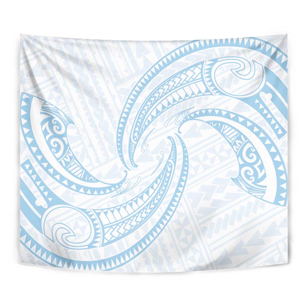 White Sunday Lotu Tamaiti Tapestry Polynesian Wave Pastel Sky Blue - Polynesian Pride