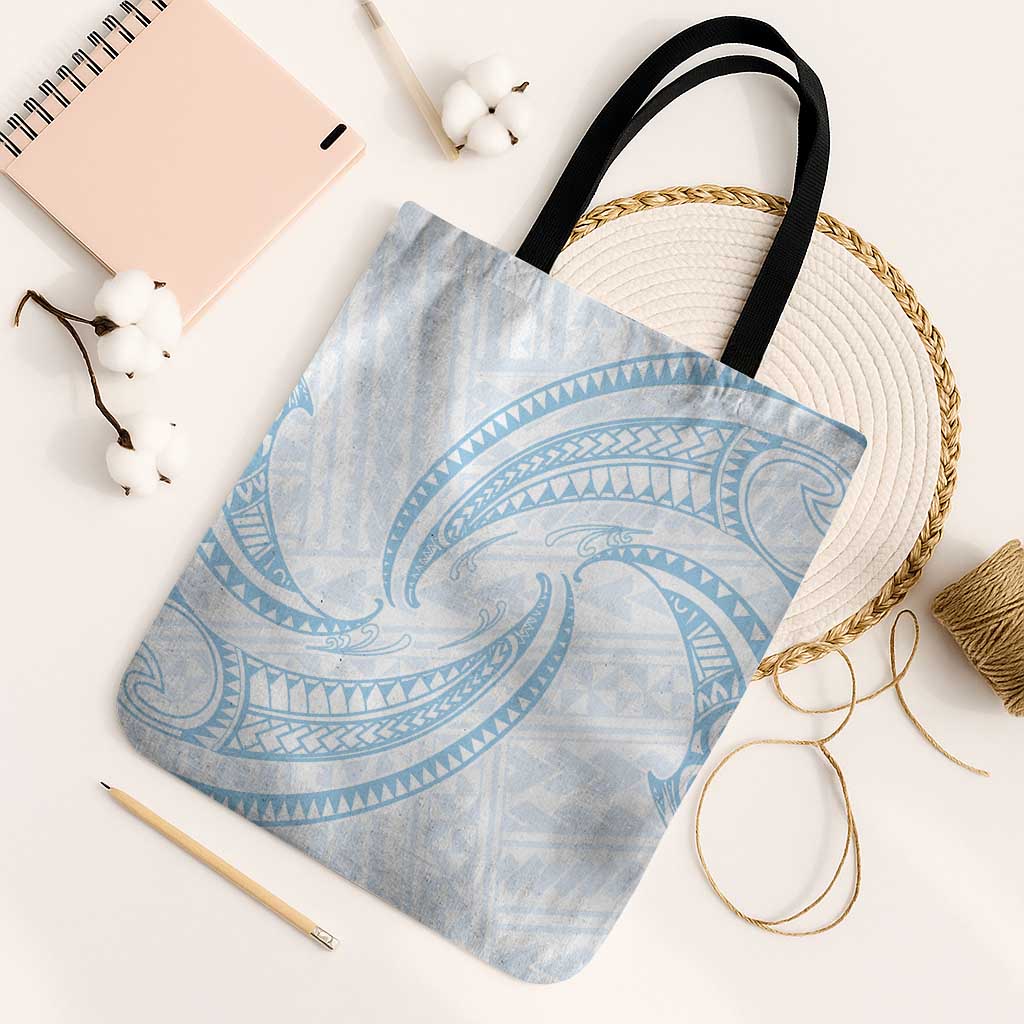 White Sunday Lotu Tamaiti Tote Bag Polynesian Wave Pastel Sky Blue LT9 Black Strap One Size Blue - Polynesian Pride