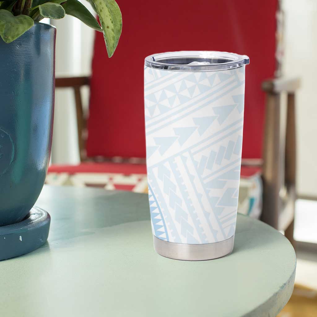 White Sunday Lotu Tamaiti Tumbler Cup Polynesian Wave Pastel Sky Blue - Polynesian Pride