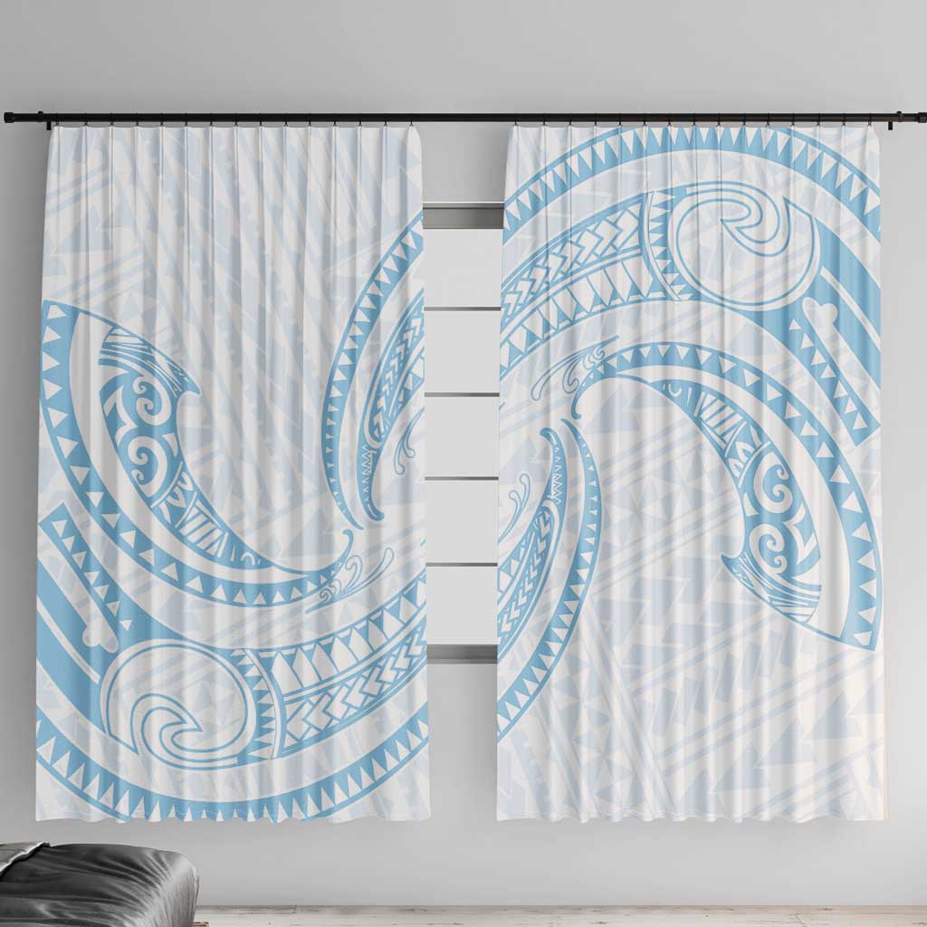 White Sunday Lotu Tamaiti Window Curtain Polynesian Wave Pastel Sky Blue LT9 With Hooks Blue - Polynesian Pride