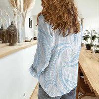 White Sunday Lotu Tamaiti Women Casual Shirt Polynesian Wave Pastel Sky Blue - Polynesian Pride