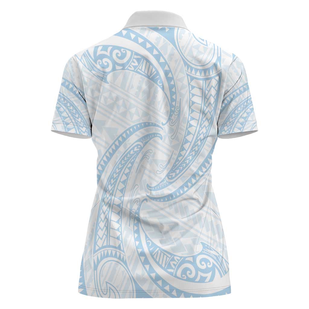 White Sunday Lotu Tamaiti Women Polo Shirt Polynesian Wave Pastel Sky Blue - Polynesian Pride