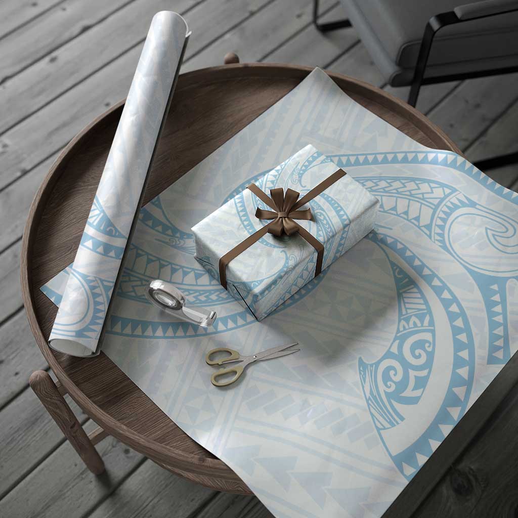 White Sunday Lotu Tamaiti Wrapping Paper Polynesian Wave Pastel Sky Blue - Polynesian Pride