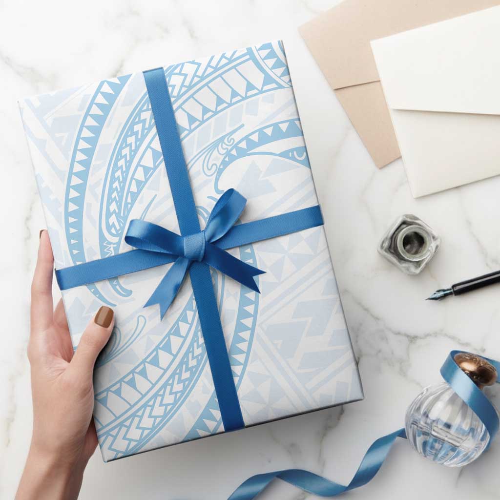 White Sunday Lotu Tamaiti Wrapping Paper Polynesian Wave Pastel Sky Blue - Polynesian Pride