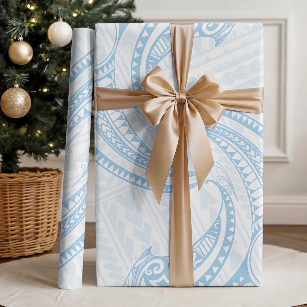 White Sunday Lotu Tamaiti Wrapping Paper Polynesian Wave Pastel Sky Blue - Polynesian Pride