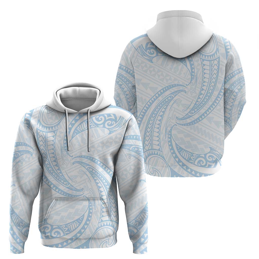 White Sunday Lotu Tamaiti Zip Hoodie Polynesian Wave Pastel Sky Blue - Polynesian Pride