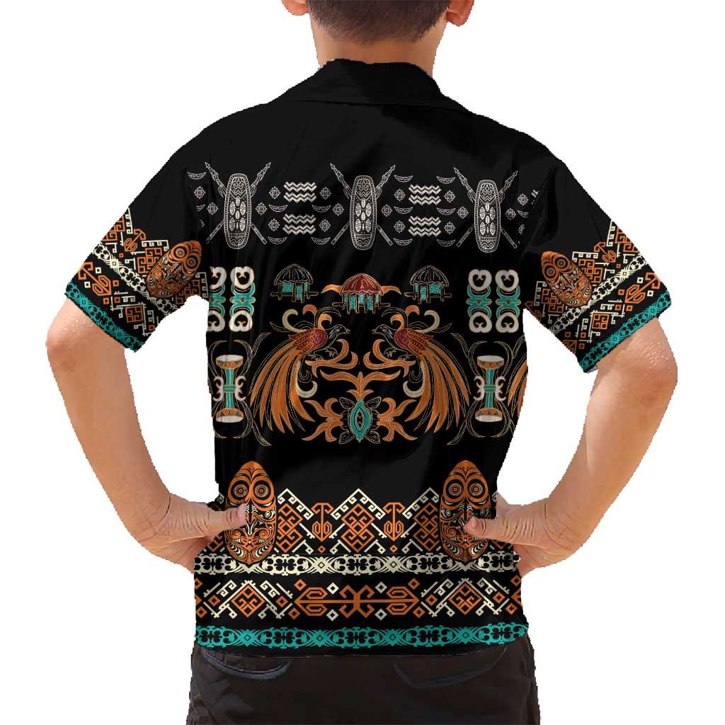 Black Batik Papua-inspired Pattern Family Matching Off Shoulder Short Dress and Hawaiian Shirt LT9 - Polynesian Pride