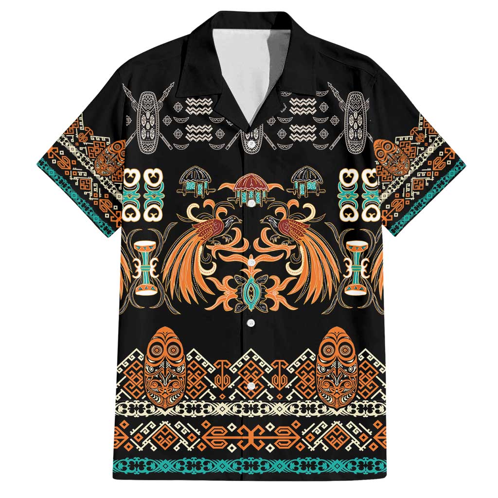Black Batik Papua-inspired Pattern Family Matching Off Shoulder Short Dress and Hawaiian Shirt LT9 Dad's Shirt - Short Sleeve Black - Polynesian Pride