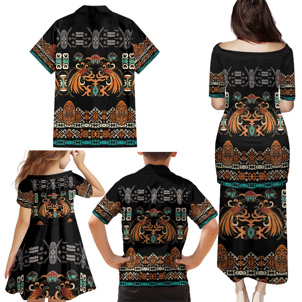 Black Batik Papua-inspired Pattern Family Matching Puletasi and Hawaiian Shirt - Polynesian Pride
