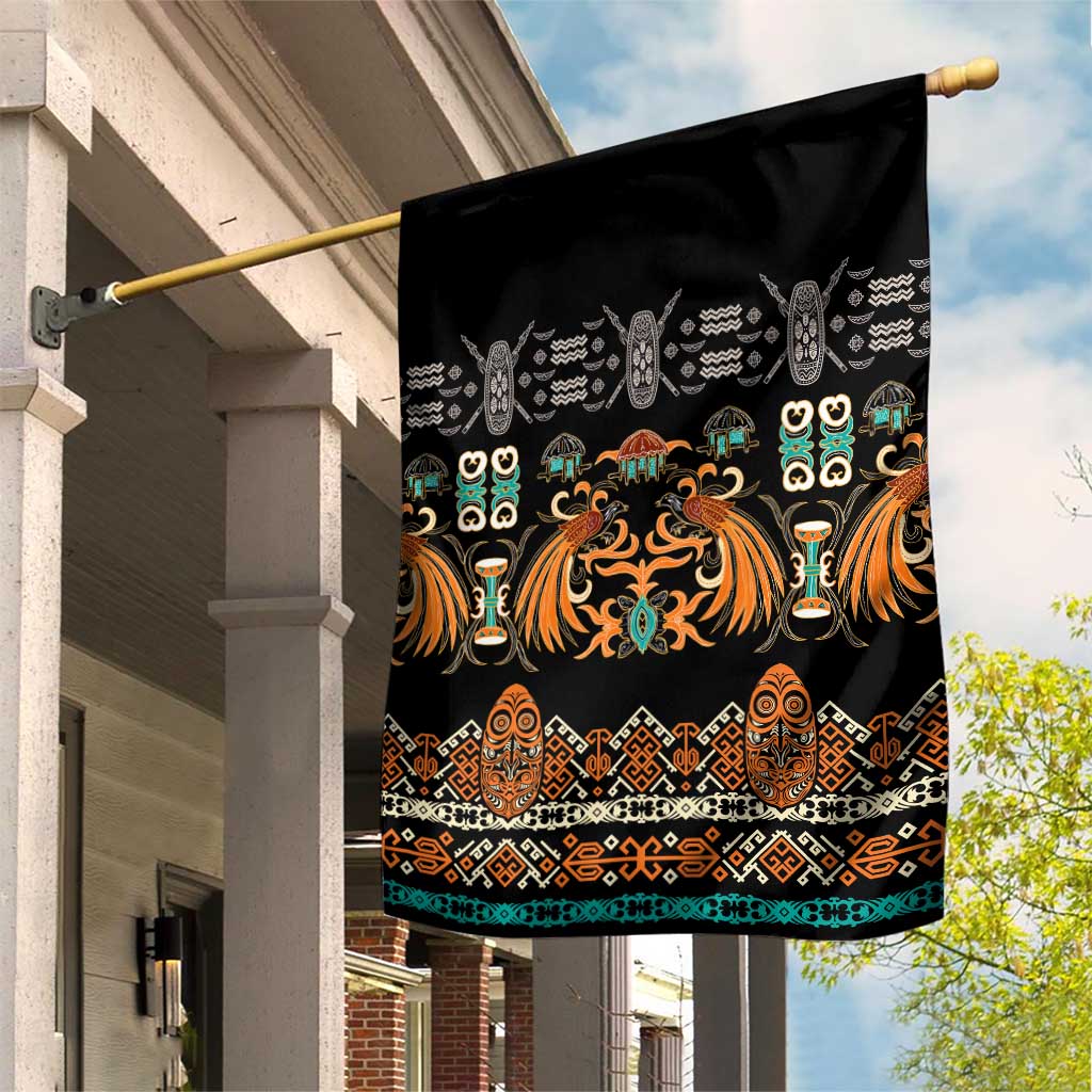 Black Batik Papua-inspired Pattern Garden Flag - Polynesian Pride