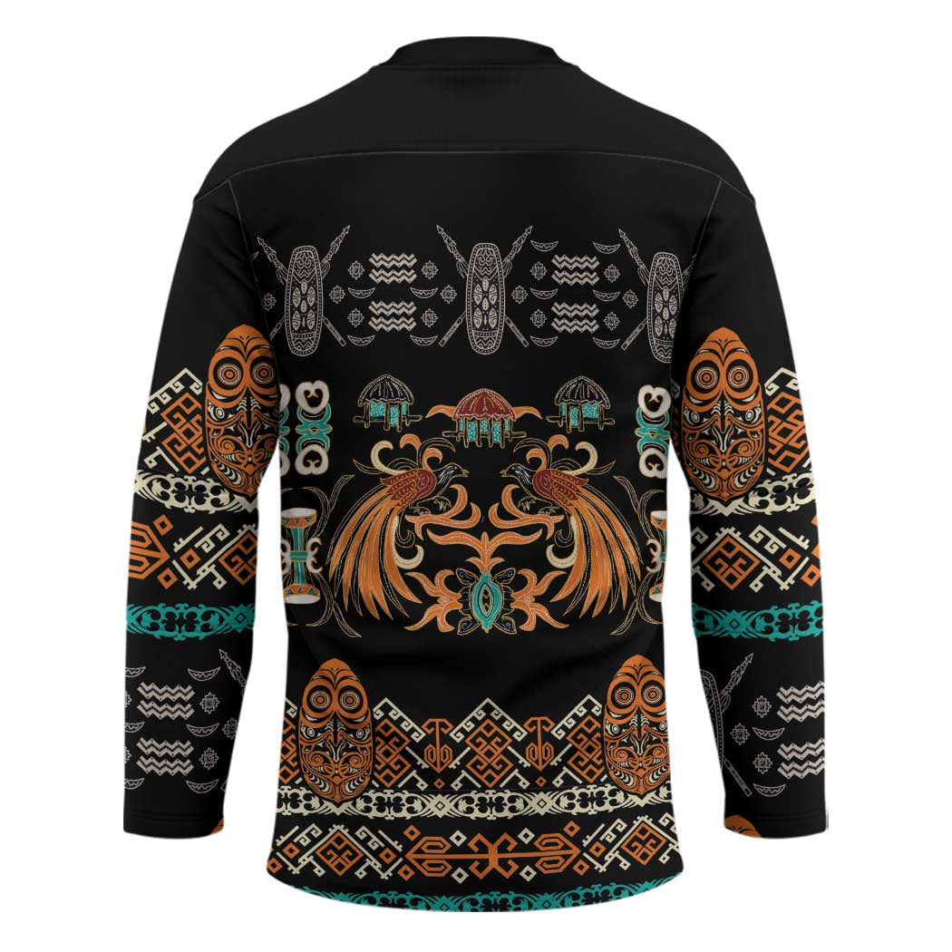 Black Batik Papua-inspired Pattern Hockey Jersey - Polynesian Pride