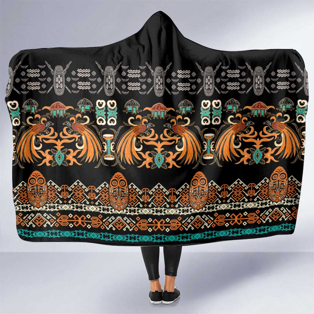 Black Batik Papua-inspired Pattern Hooded Blanket LT9 One Size Black - Polynesian Pride