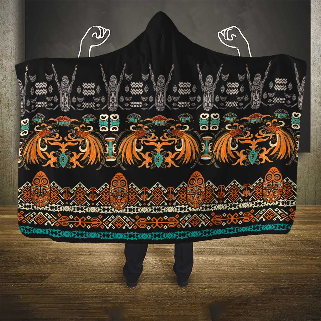 Black Batik Papua-inspired Pattern Hooded Blanket LT9 - Polynesian Pride