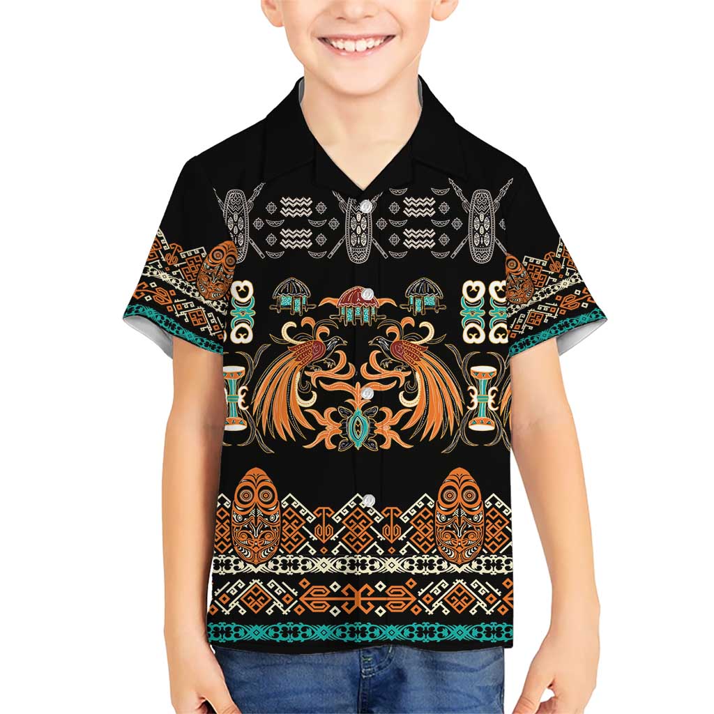 Black Batik Papua-inspired Pattern Kid Hawaiian Shirt LT9 Kid Black - Polynesian Pride