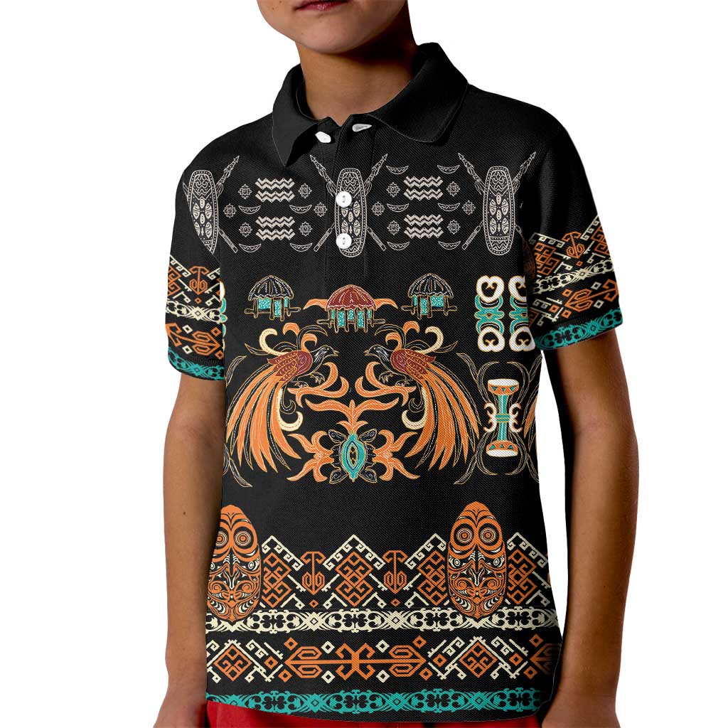Black Batik Papua-inspired Pattern Kid Polo Shirt LT9 Kid Black - Polynesian Pride