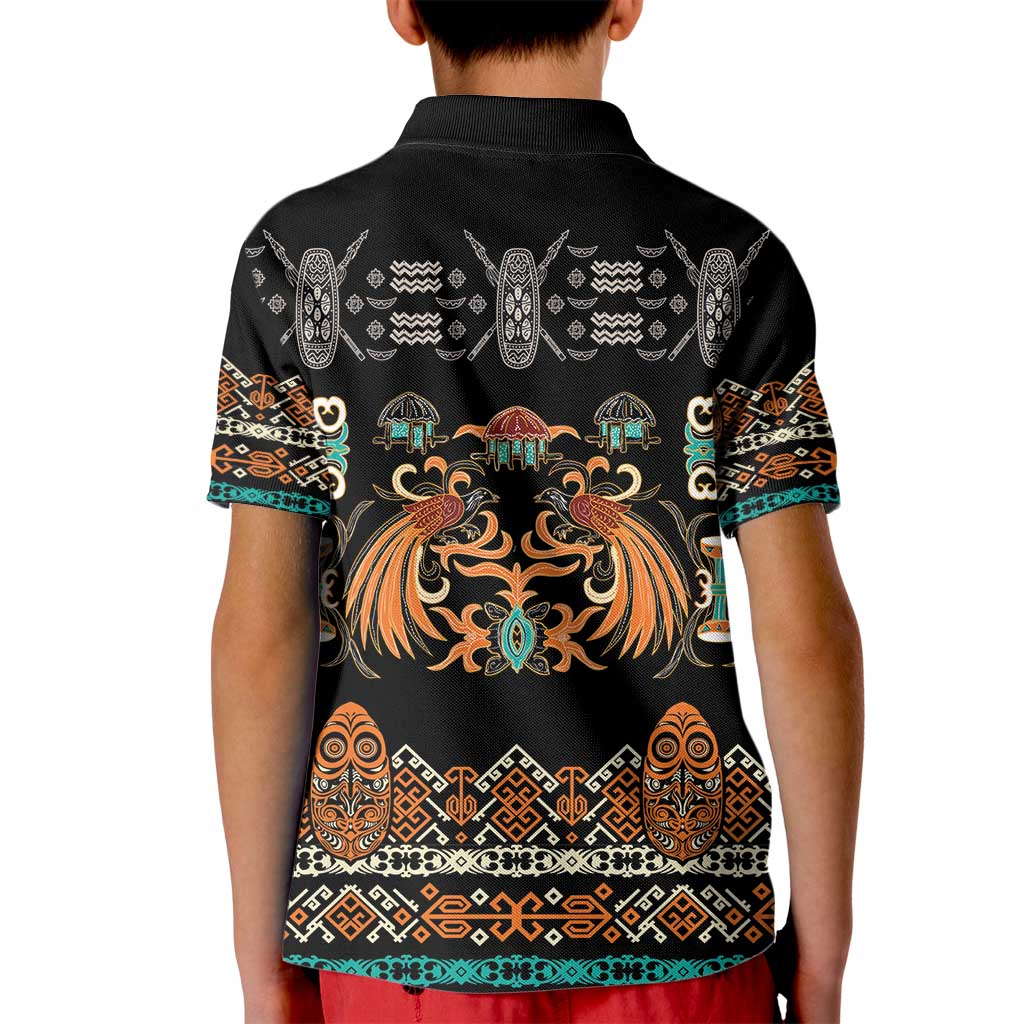 Black Batik Papua-inspired Pattern Kid Polo Shirt LT9 - Polynesian Pride