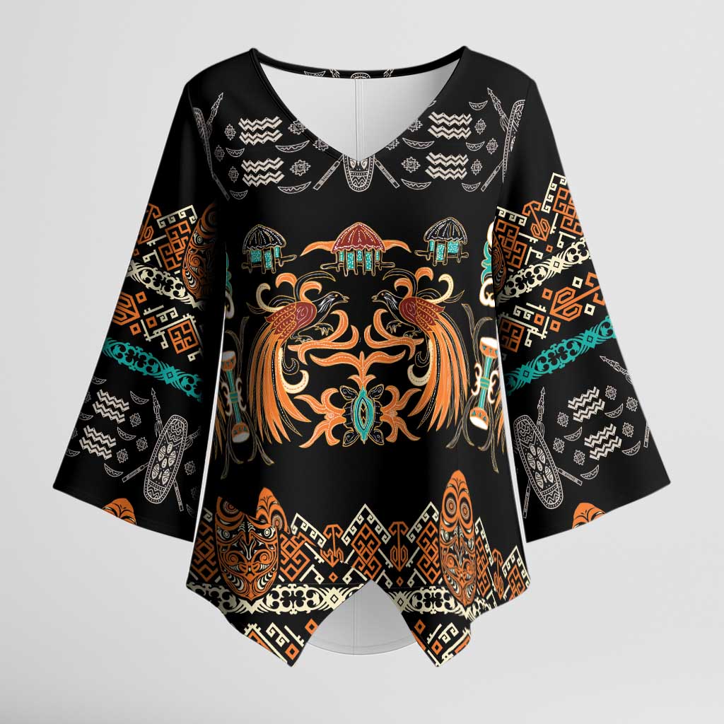 Black Batik Papua-inspired Pattern Kimono Sleeve Blouse - Polynesian Pride