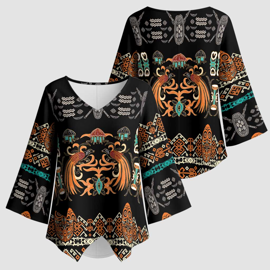 Black Batik Papua-inspired Pattern Kimono Sleeve Blouse - Polynesian Pride
