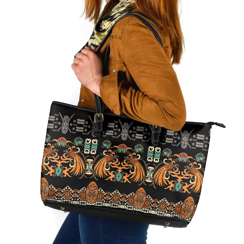 Black Batik Papua-inspired Pattern Leather Tote Bag LT9 Black - Polynesian Pride