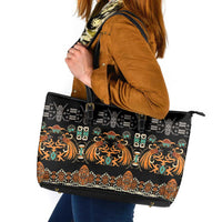 Black Batik Papua-inspired Pattern Leather Tote Bag LT9 Black - Polynesian Pride