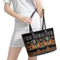 Black Batik Papua-inspired Pattern Leather Tote Bag LT9 - Polynesian Pride