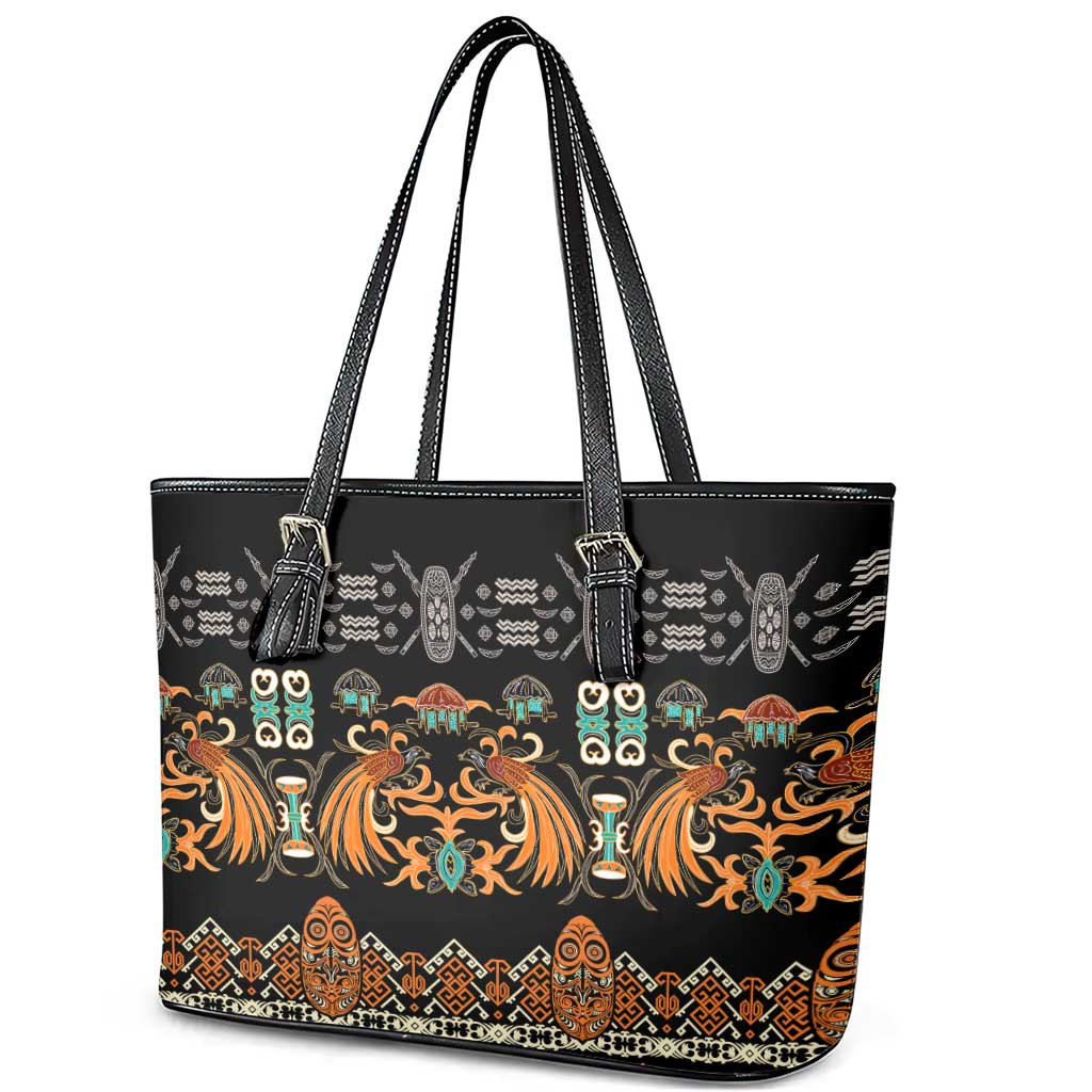 Black Batik Papua-inspired Pattern Leather Tote Bag LT9 - Polynesian Pride