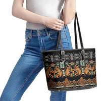 Black Batik Papua-inspired Pattern Leather Tote Bag LT9 - Polynesian Pride