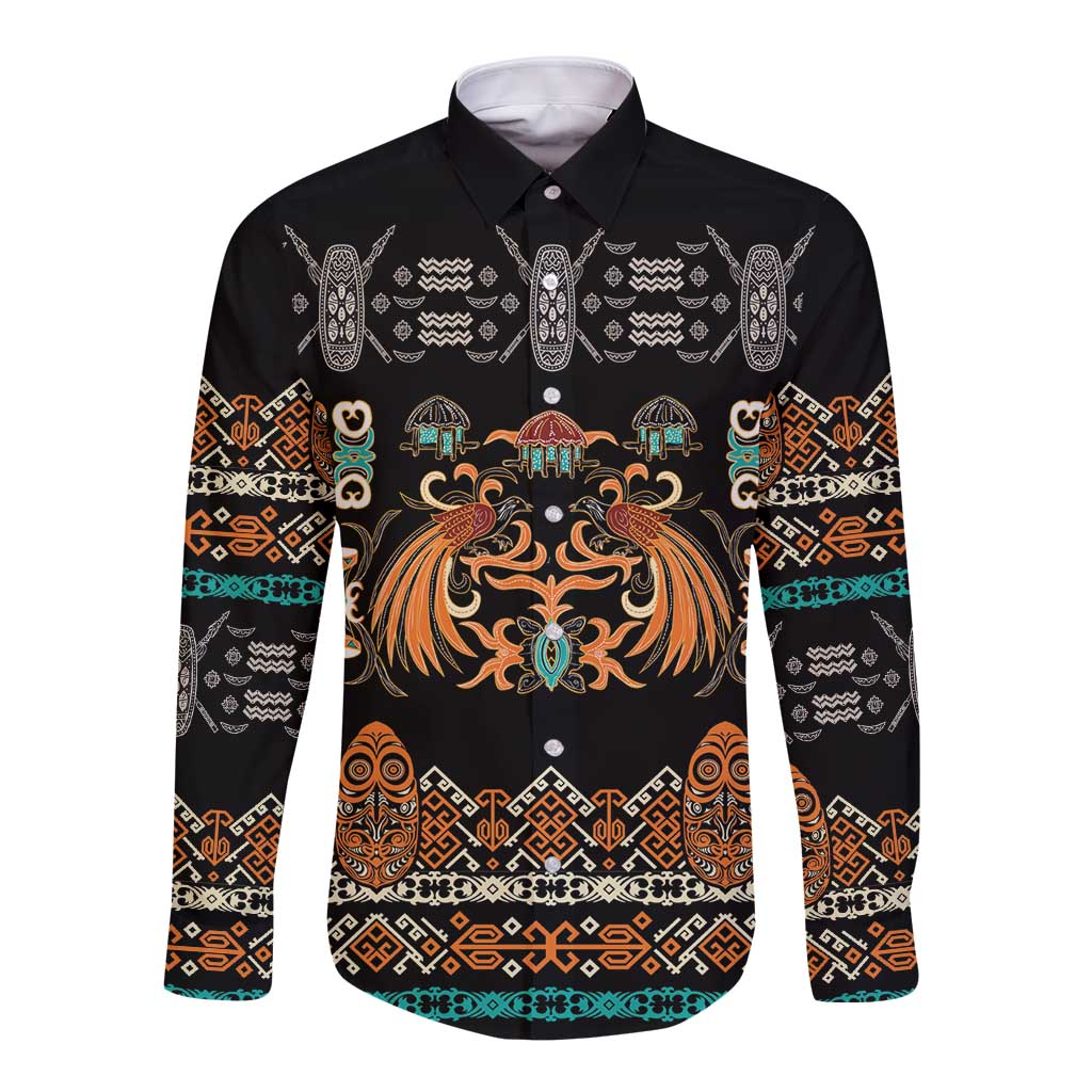 Black Batik Papua-inspired Pattern Long Sleeve Button Shirt LT9 Unisex Black - Polynesian Pride
