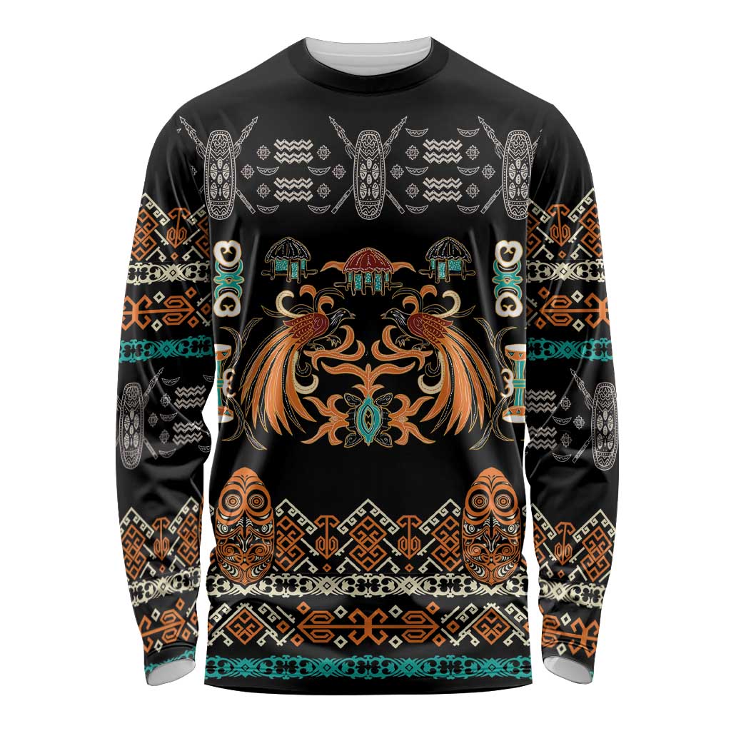 Black Batik Papua-inspired Pattern Long Sleeve Shirt LT9 Unisex Black - Polynesian Pride