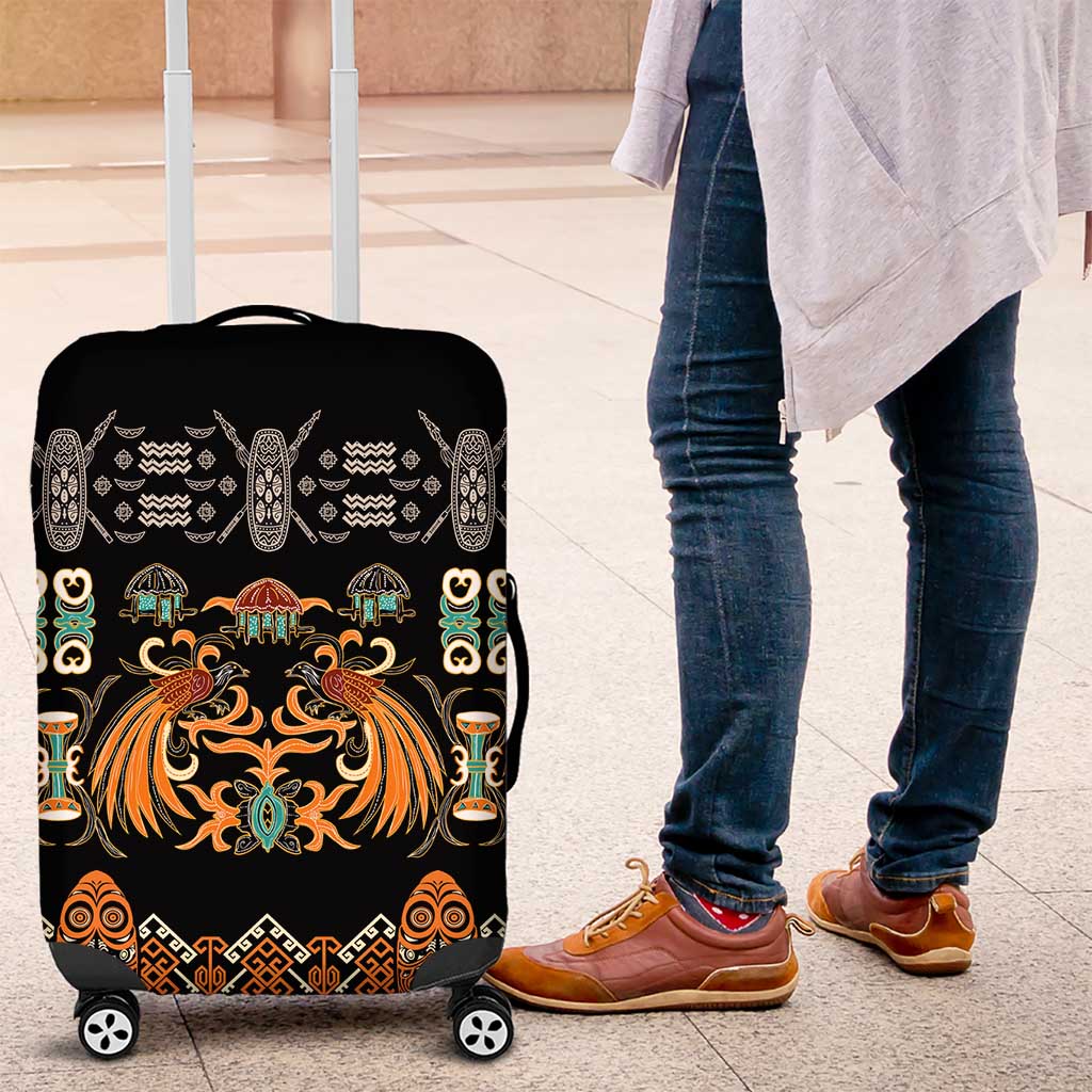 Black Batik Papua-inspired Pattern Luggage Cover LT9 Black - Polynesian Pride
