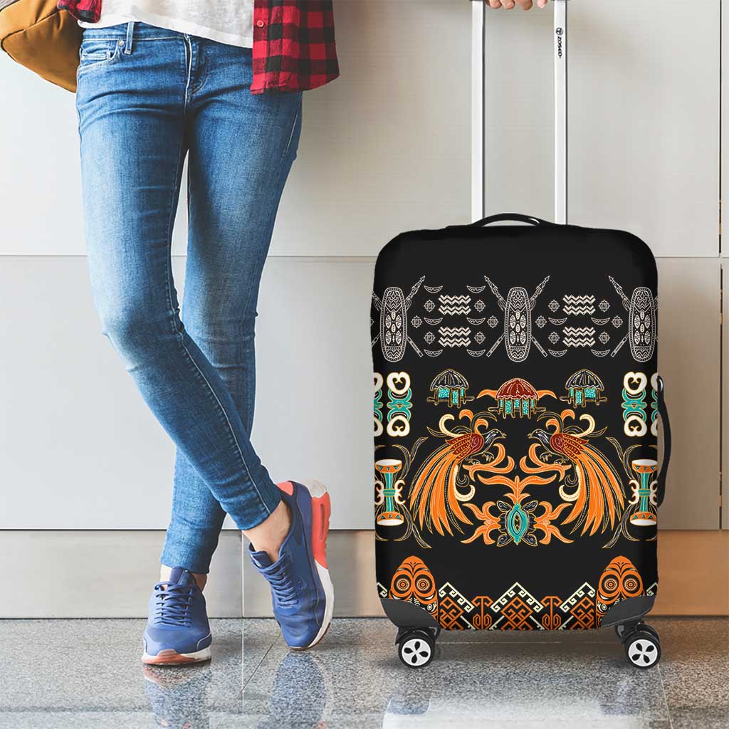 Black Batik Papua-inspired Pattern Luggage Cover - Polynesian Pride