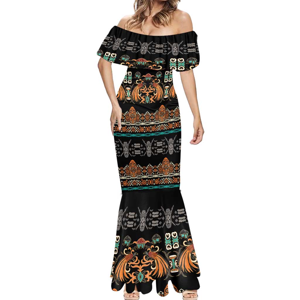 Black Batik Papua-inspired Pattern Mermaid Dress - Polynesian Pride