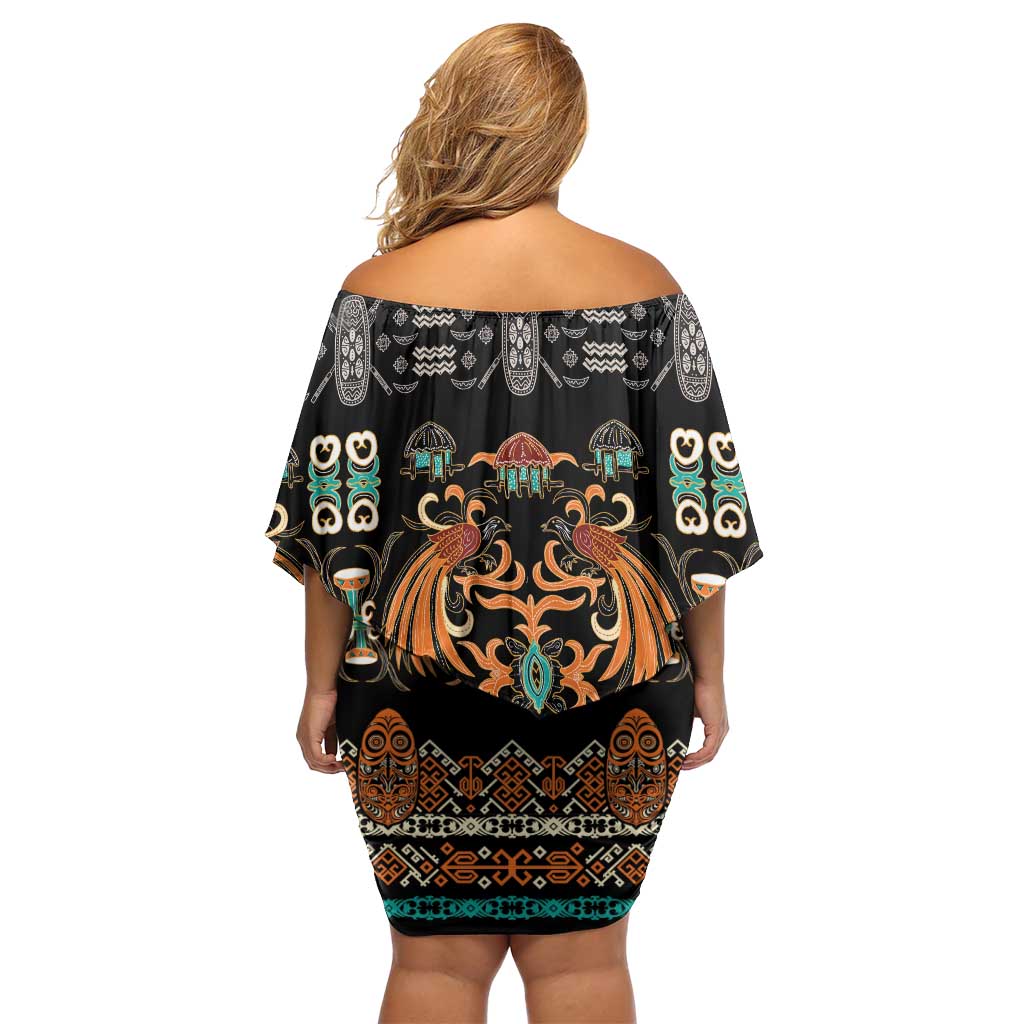 Black Batik Papua-inspired Pattern Off Shoulder Short Dress - Polynesian Pride