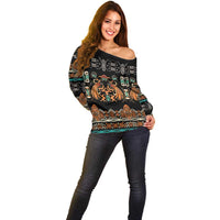 Black Batik Papua-inspired Pattern Off Shoulder Sweater - Polynesian Pride