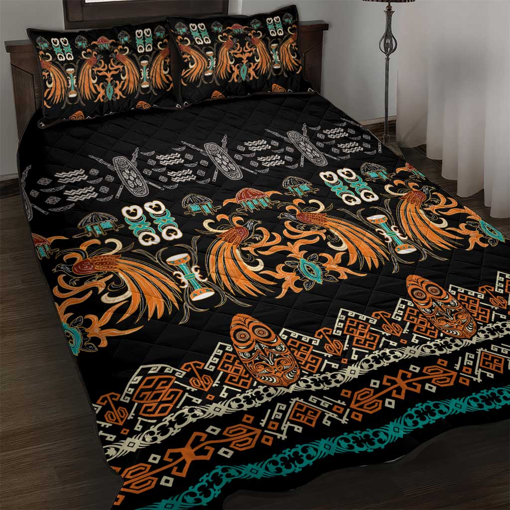 Black Batik Papua-inspired Pattern Quilt Bed Set LT9 Black - Polynesian Pride