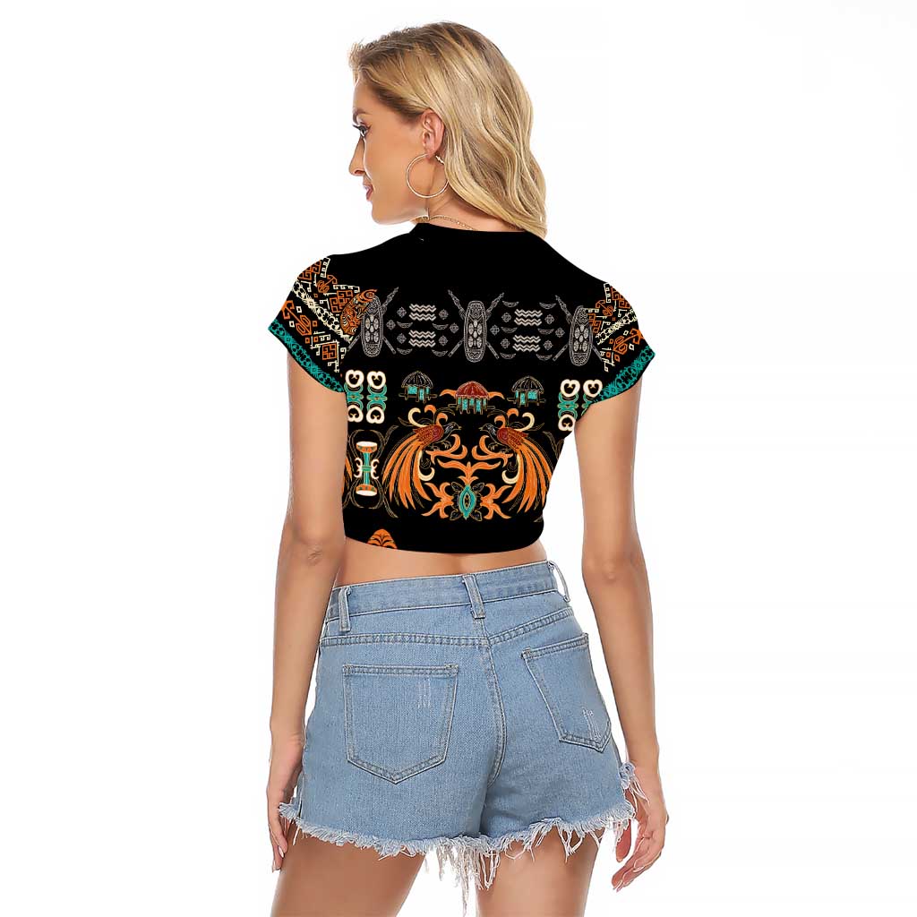 Black Batik Papua-inspired Pattern Raglan Cropped T Shirt - Polynesian Pride