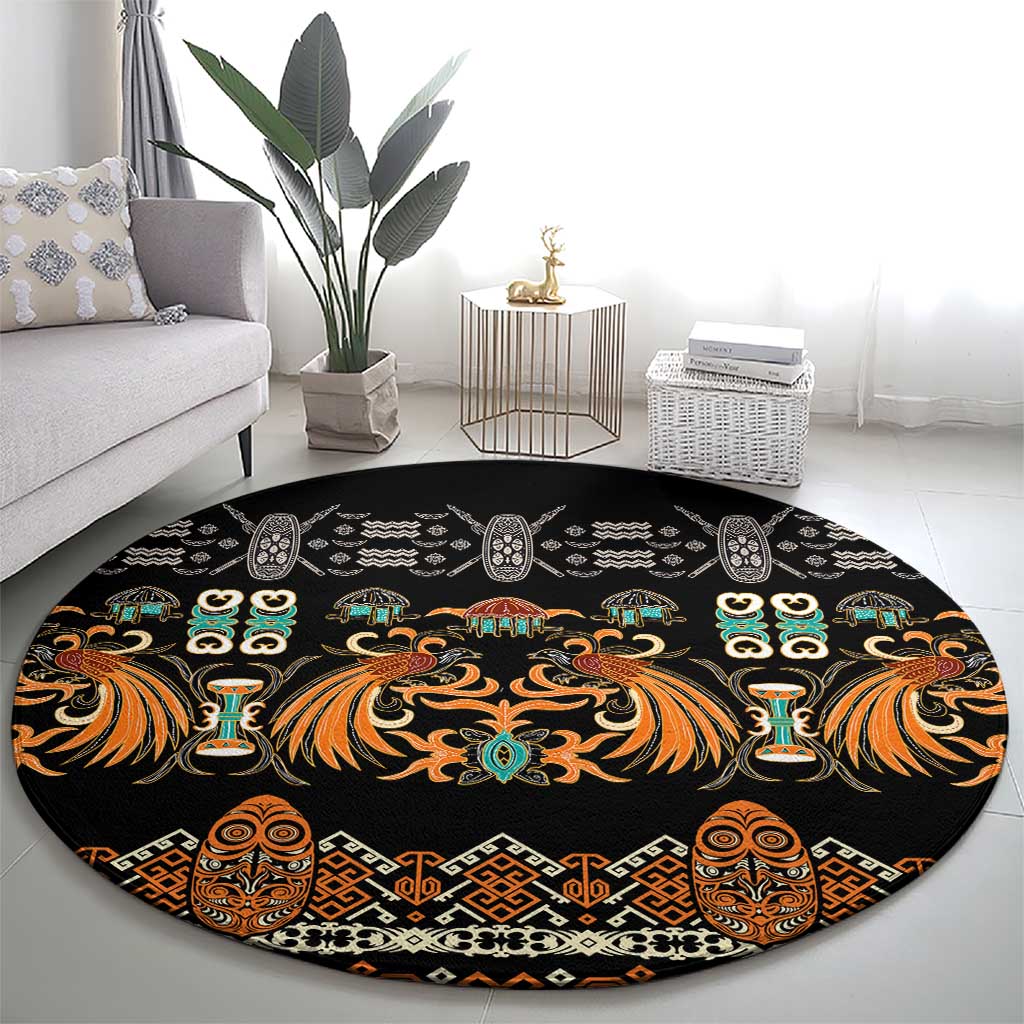 Black Batik Papua-inspired Pattern Round Carpet - Polynesian Pride