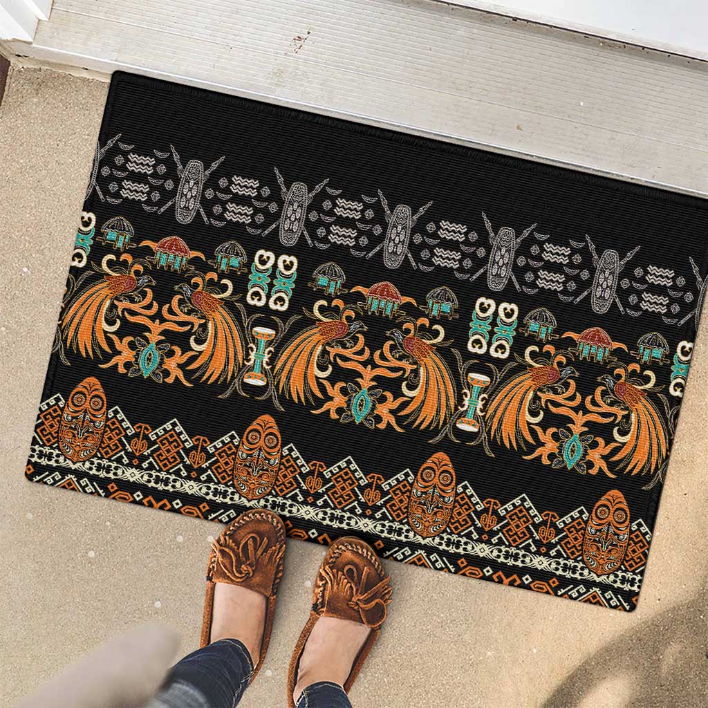 Black Batik Papua-inspired Pattern Rubber Doormat LT9 - Polynesian Pride
