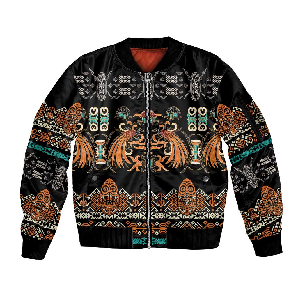 Black Batik Papua-inspired Pattern Sleeve Zip Bomber Jacket - Polynesian Pride