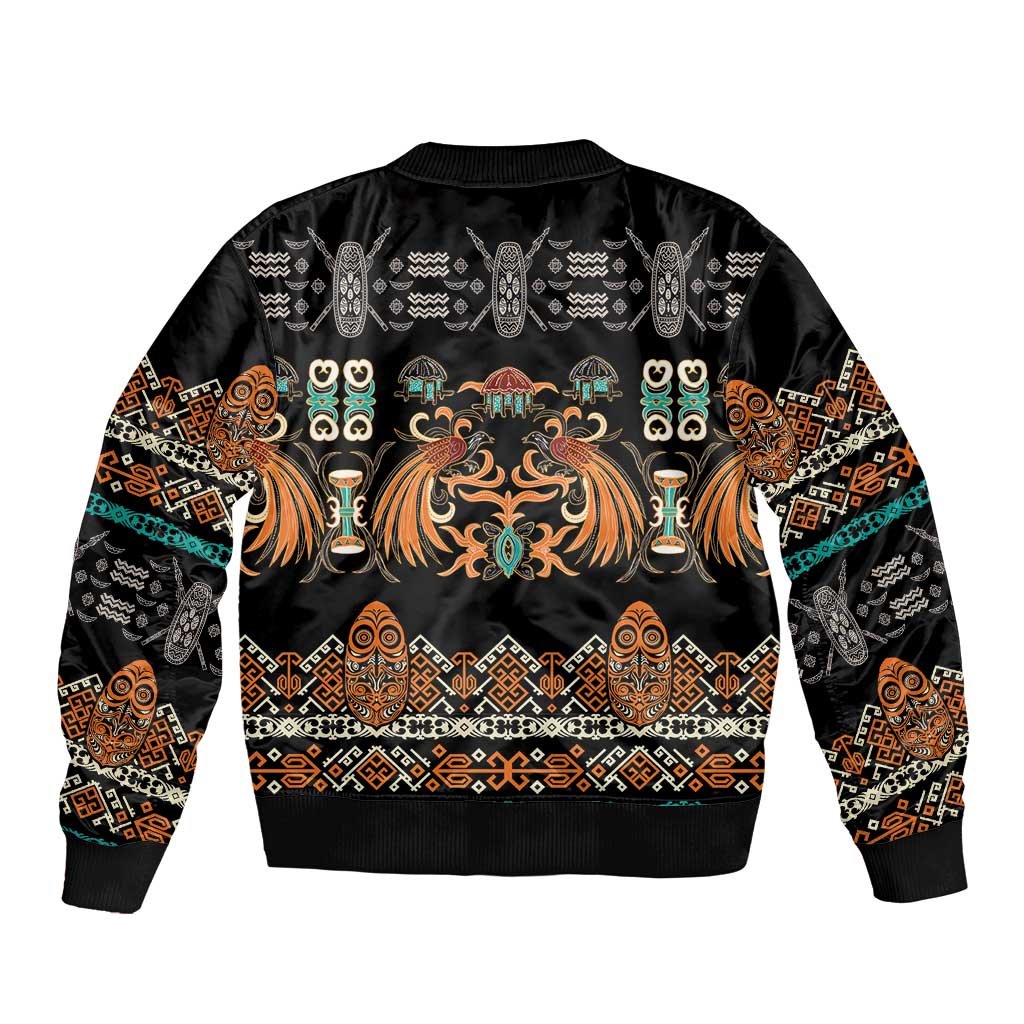 Black Batik Papua-inspired Pattern Sleeve Zip Bomber Jacket - Polynesian Pride