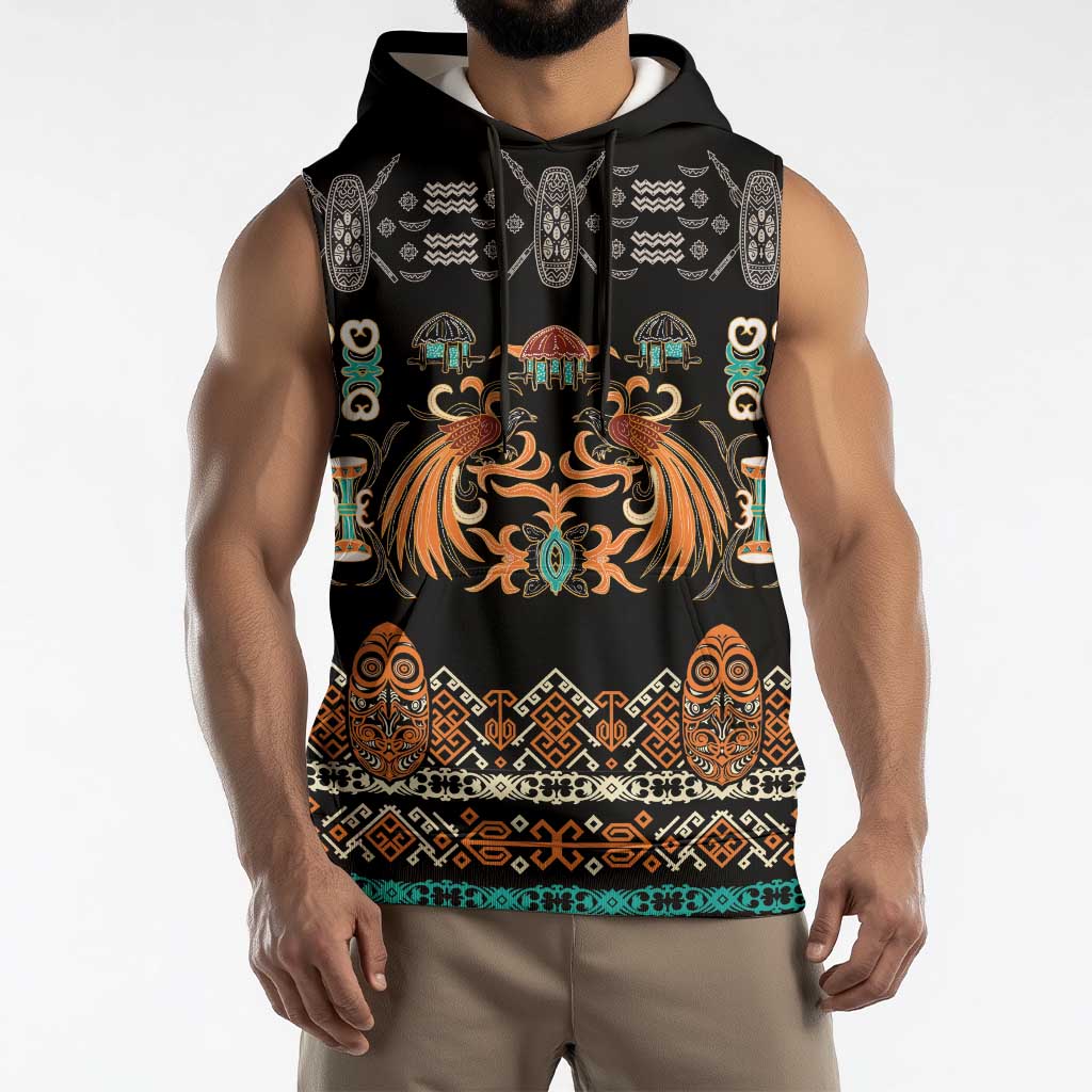 Black Batik Papua-inspired Pattern Sleeveless Hoodie LT9 - Polynesian Pride