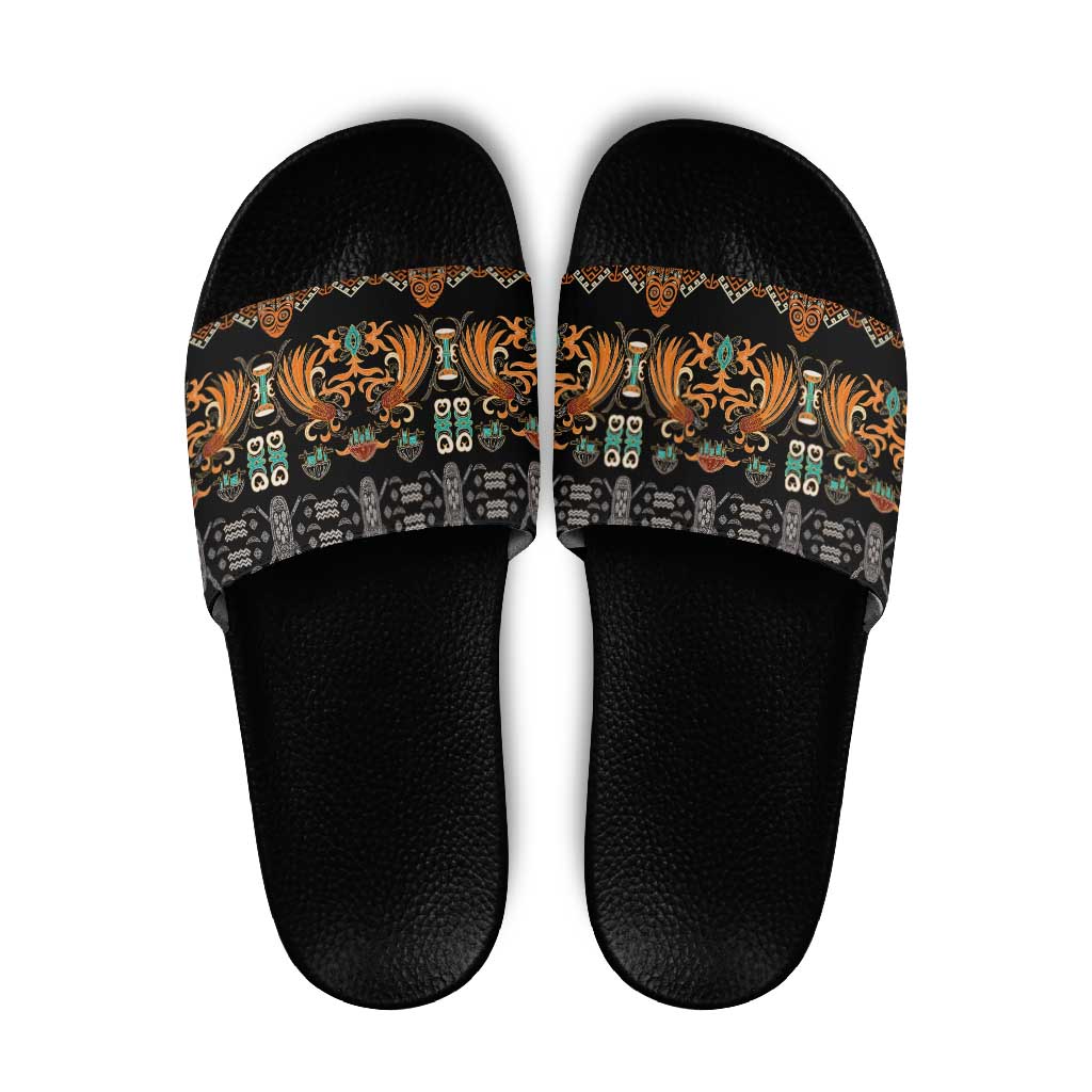 Black Batik Papua-inspired Pattern Slide Sandals - Polynesian Pride