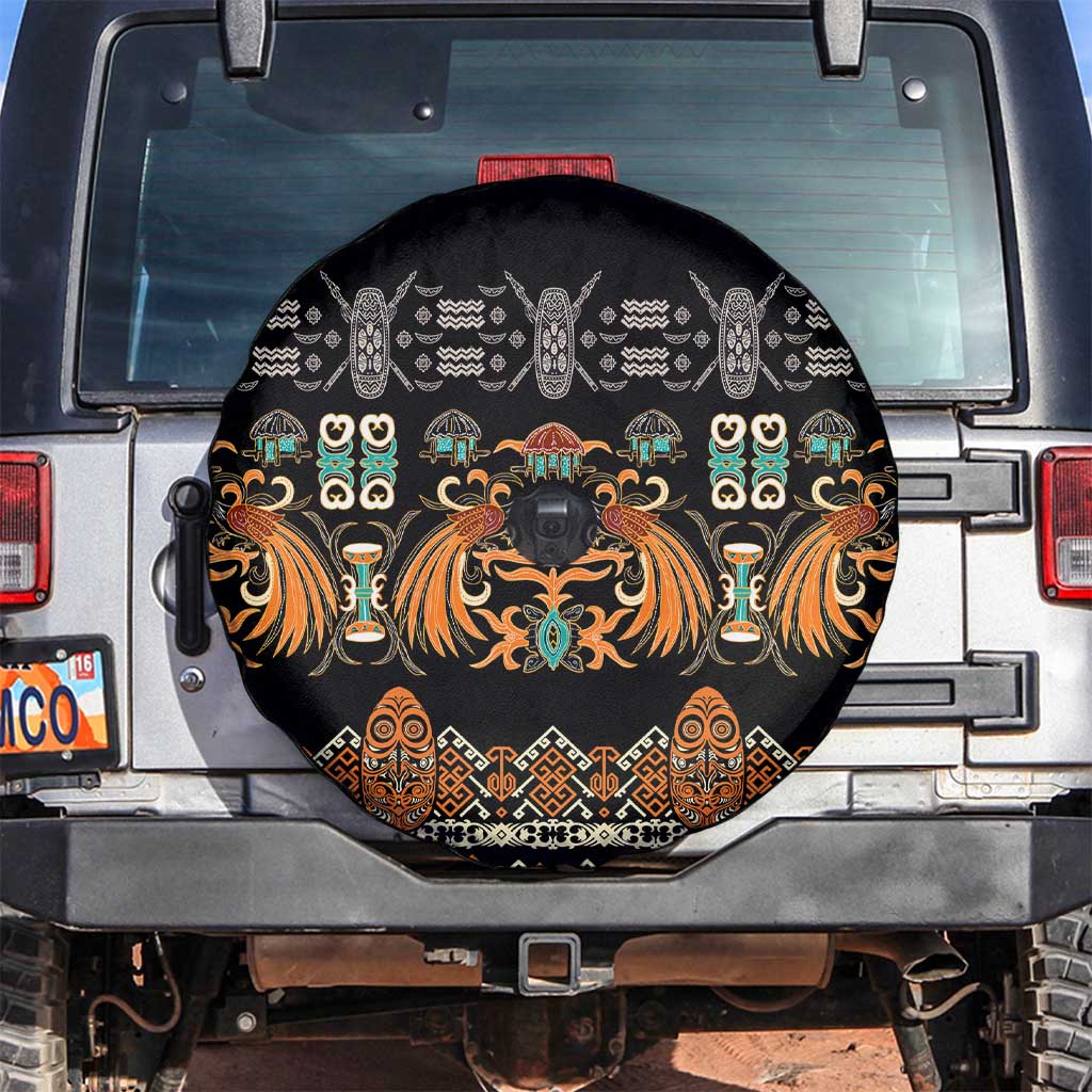 Black Batik Papua-inspired Pattern Spare Tire Cover LT9 Black - Polynesian Pride