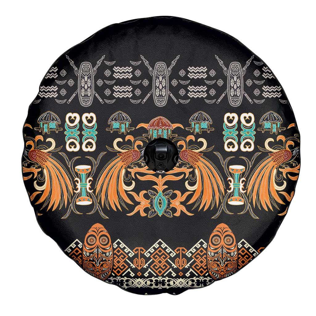 Black Batik Papua-inspired Pattern Spare Tire Cover - Polynesian Pride