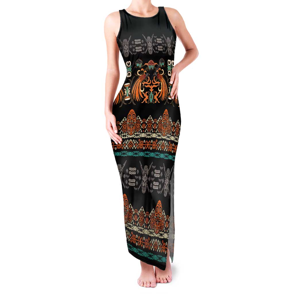 batik maxi dress Black Batik Papua-inspired Pattern Tank Maxi Dress