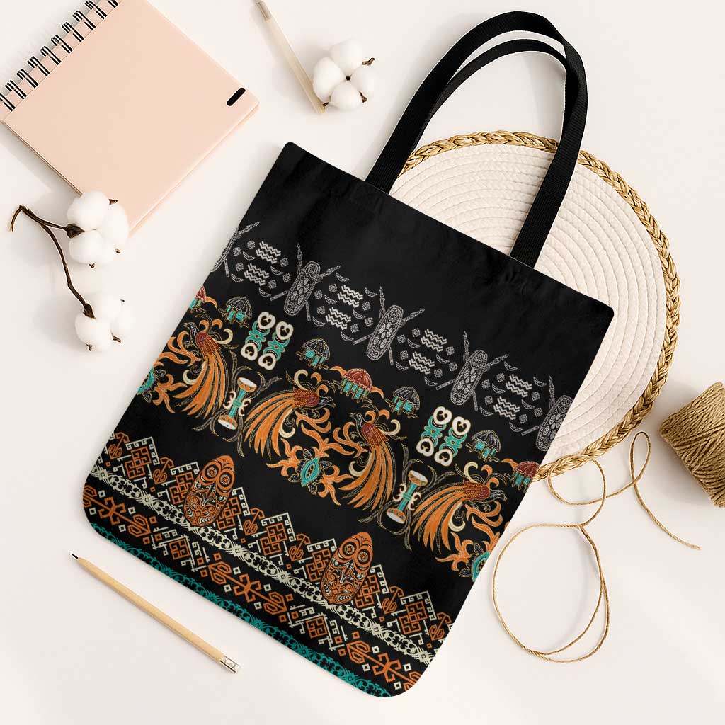 Black Batik Papua-inspired Pattern Tote Bag LT9 Black Strap One Size Black - Polynesian Pride