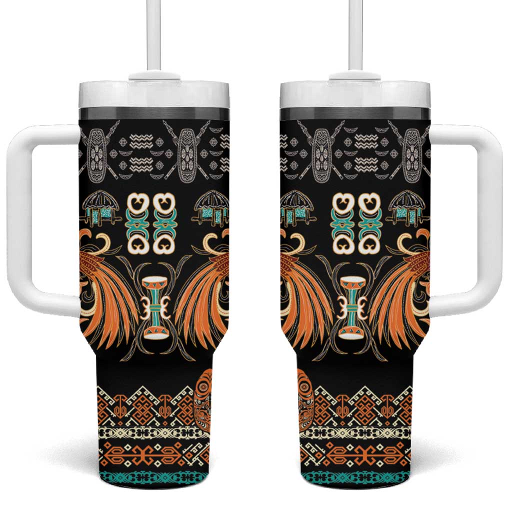 Black Batik Papua-inspired Pattern Tumbler With Handle - Polynesian Pride