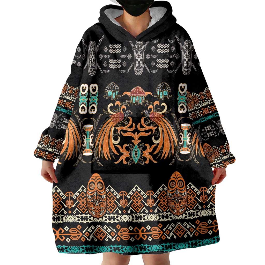Black Batik Papua-inspired Pattern Wearable Blanket Hoodie - Polynesian Pride